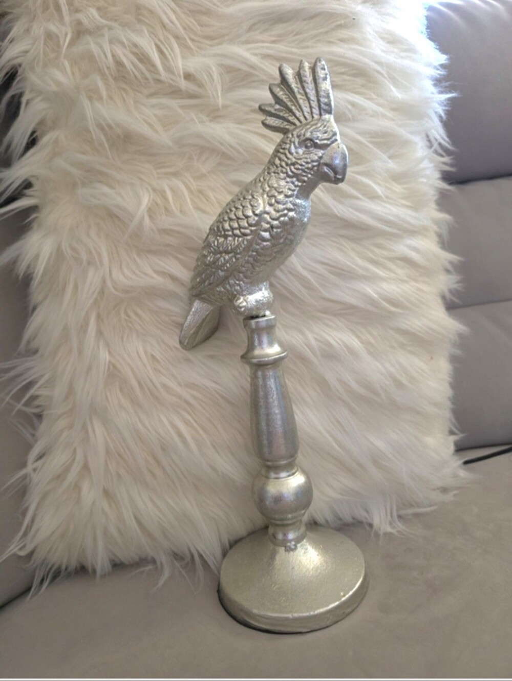 Vintage Chic Silver Resin Parrot Figurine Tropical Decor Size 13.5" H